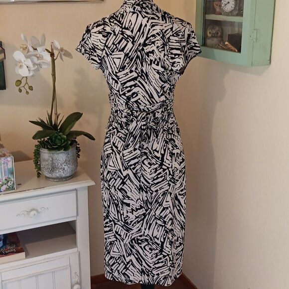 BCBG Black and Cream Abstract Design Dress. Soft Girl. Cateer. - Picture 7 of 16